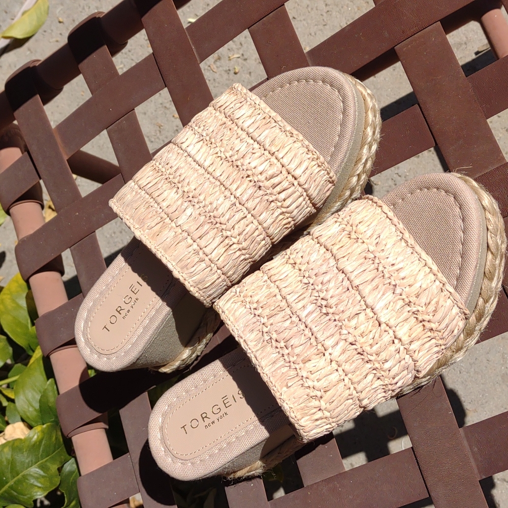 TORGEIS Sea Grass Platform Espadrille Slide Sandals 7 or 37.5